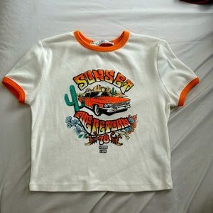 Medium Size, White and Orange Crop Top